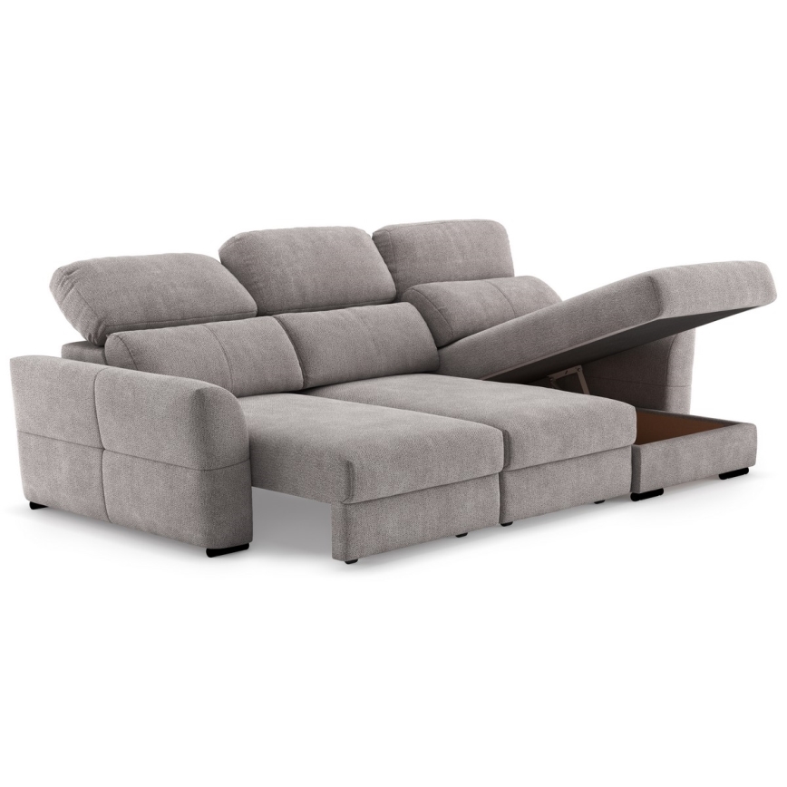 Canapé d'angle universel convertible trois places avec rangement TRENTO taupe