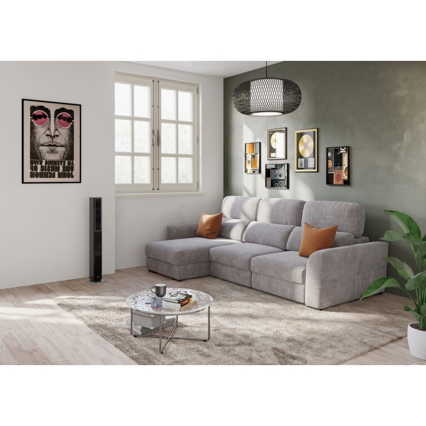 Canapé d'angle universel convertible trois places avec rangement TRENTO taupe