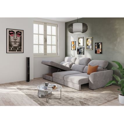 Canapé d'angle universel convertible trois places avec rangement TRENTO taupe