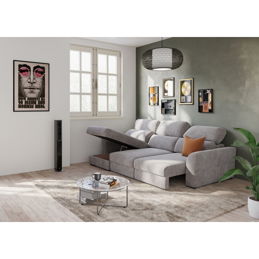 Canapé d'angle universel convertible trois places avec rangement TRENTO taupe