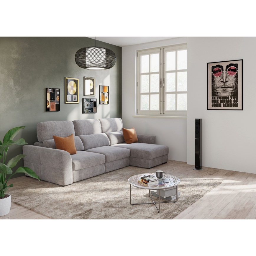 Canapé d'angle universel convertible trois places avec rangement TRENTO taupe