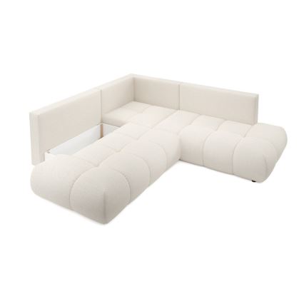 Canapé d'angle convertible rembourré ALMADA en L avec coffre de rangement, angle gauche, beige