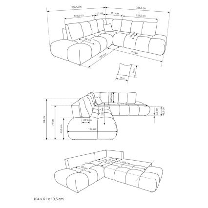 Canapé d'angle convertible en L ALMADA, angle droit, beige, avec coffre de rangement