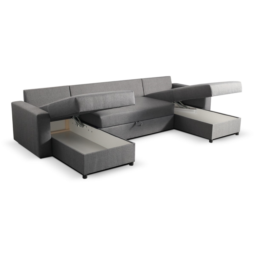 Canapé d'angle convertible avec rangement en U JANISE gris