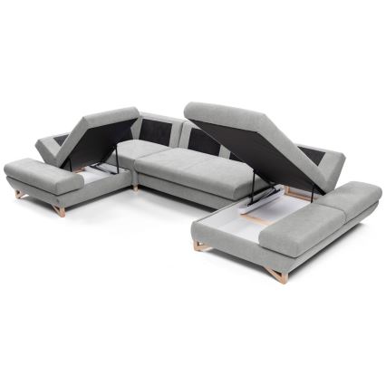 Canapé d'angle convertible en U AVESTA gris avec rangement intégré