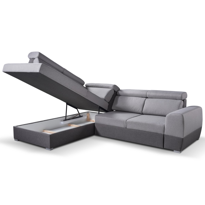 Canapé d'angle convertible en L avec rangement MATRIX gris, version gauche