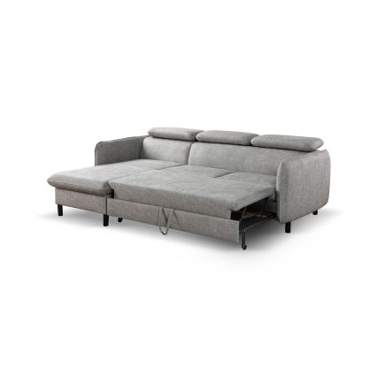 Canapé d'angle convertible en L avec rangement NISA gris, version gauche