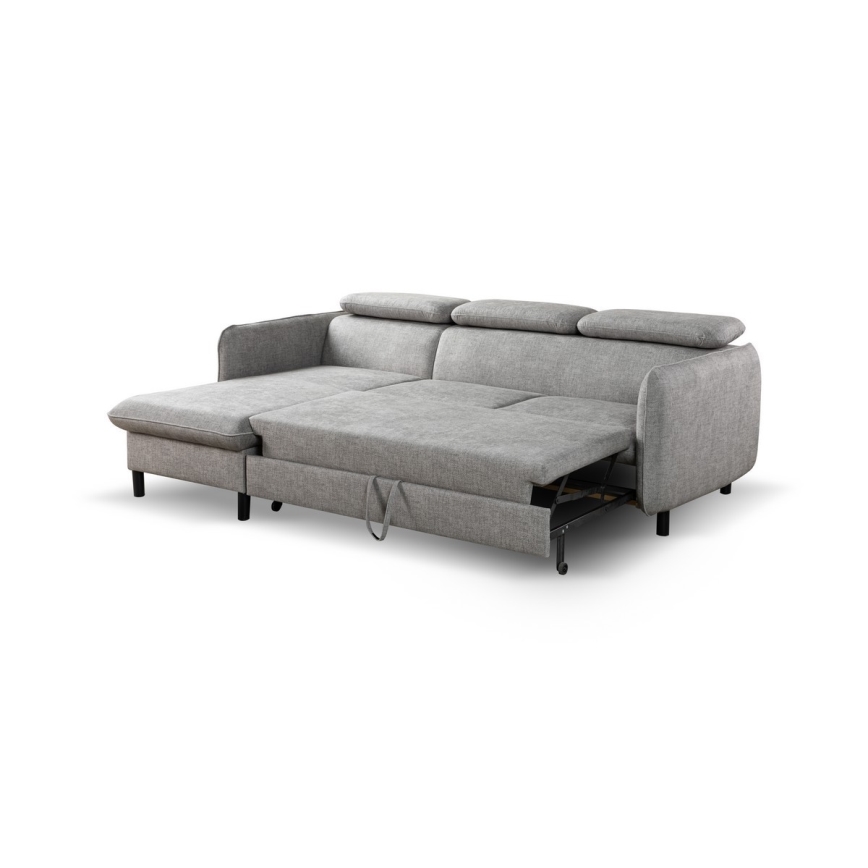 Canapé d'angle convertible en L avec rangement NISA gris, version gauche
