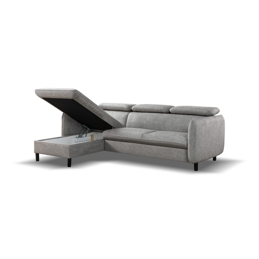 Canapé d'angle convertible en L avec rangement NISA gris, version gauche