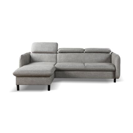 Canapé d'angle convertible en L avec rangement NISA gris, version gauche