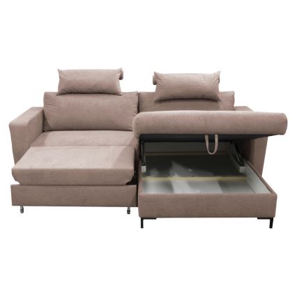 Canapé d'angle convertible en L HORTA avec coffre de rangement, version droite, rose