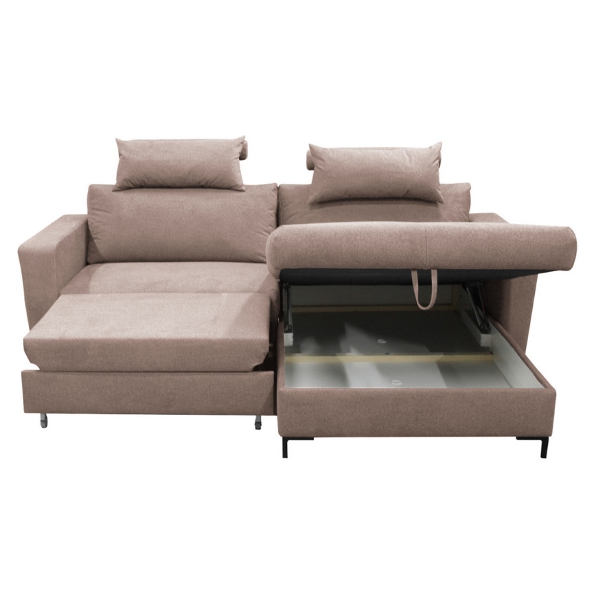 Canapé d'angle convertible en L HORTA avec coffre de rangement, version droite, rose