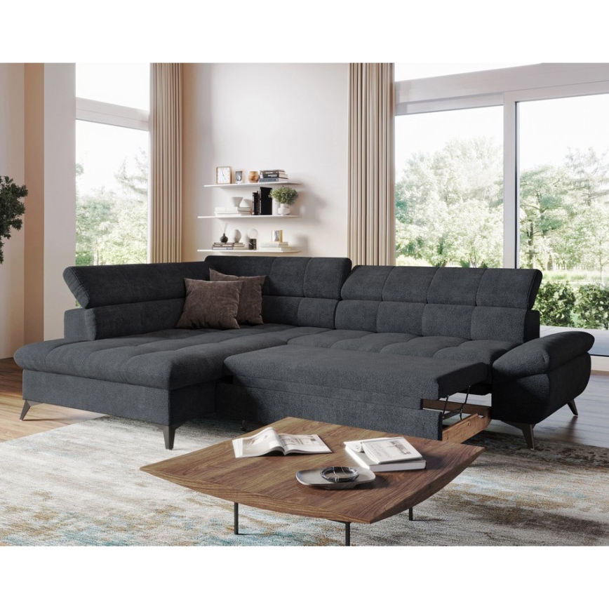 Canapé d'angle convertible en L MARANO gauche noir