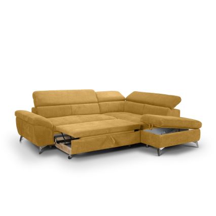Canapé d'angle convertible en L SALERNO, version droite, jaune