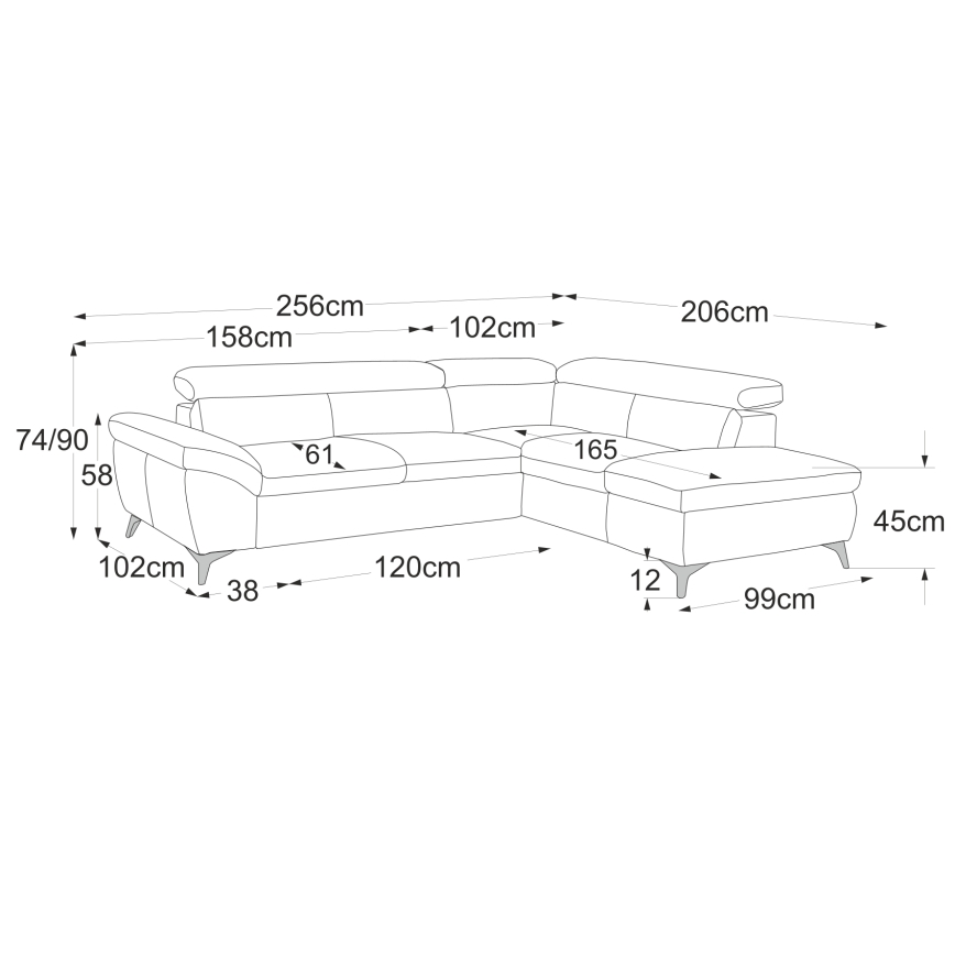 Canapé d'angle convertible en L SALERNO, version droite, jaune