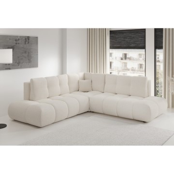 Canapé d'angle convertible rembourré ALMADA en L avec coffre de rangement, angle gauche, beige