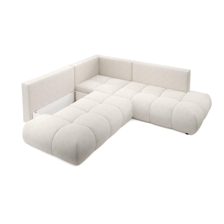 Canapé d'angle convertible ALMADA en L, revêtement tissu, avec coffre de rangement — configuration gauche, beige
