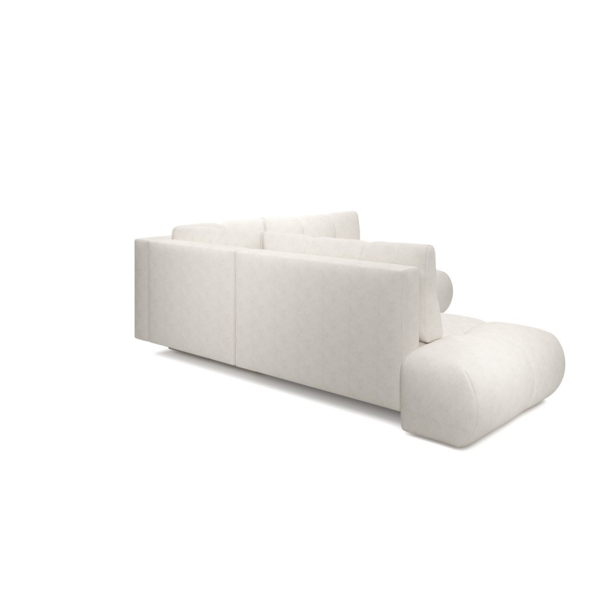 Canapé d'angle convertible ALMADA en L, revêtement tissu, avec coffre de rangement — configuration gauche, beige