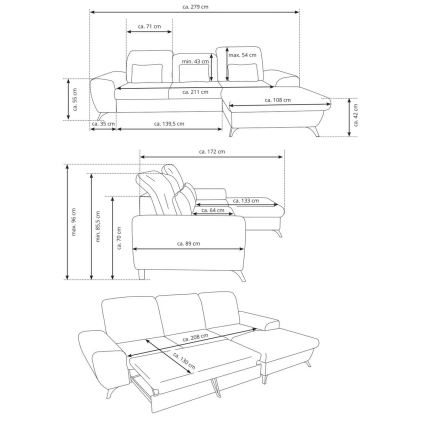 Canapé d'angle convertible en L ALTA, rembourré, avec coffre de rangement, côté droit — gris