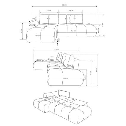 Canapé d'angle rembourré ALMADA convertible en L, version gauche, beige, avec coffre de rangement