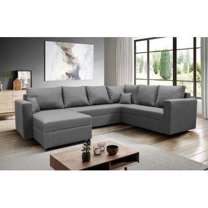 Canapé d'angle universel modulable en U SEYA avec rangement, gris
