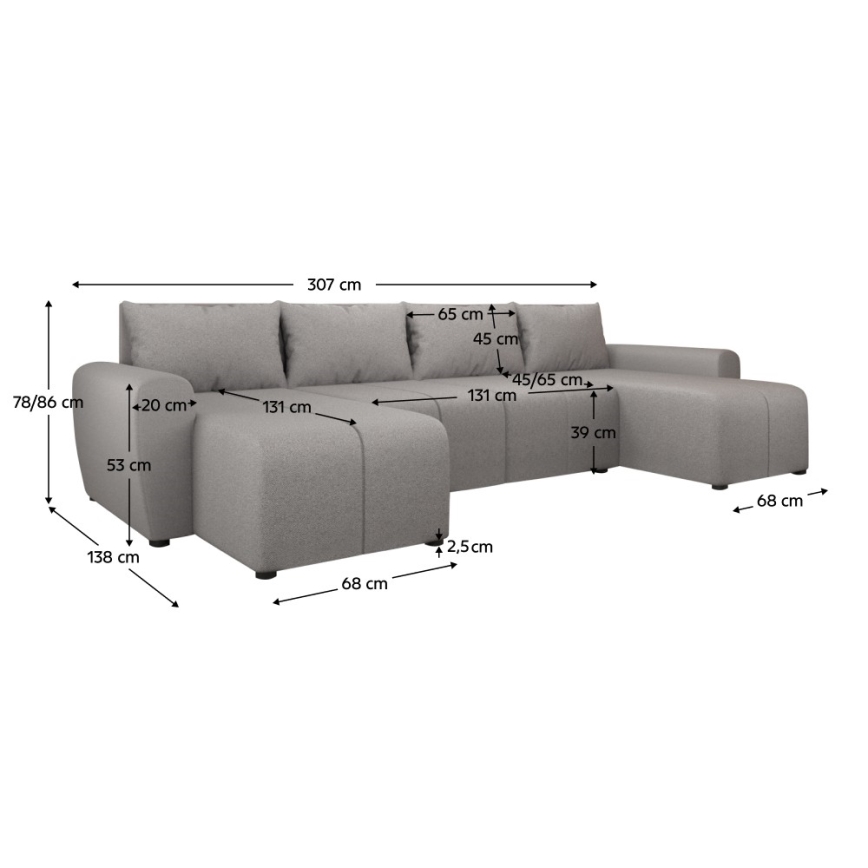 Canapé d'angle convertible universel rembourré NEWPORT gris