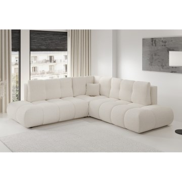 Canapé d'angle droit convertible ALMADA en L, rembourré, avec coffre de rangement, beige