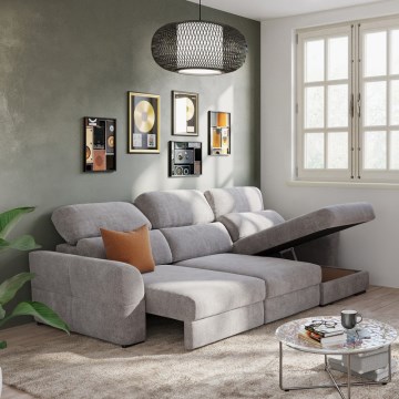 Canapé d'angle réversible 3 places, convertible et équipé d'un coffre de rangement — TRENTO, taupe