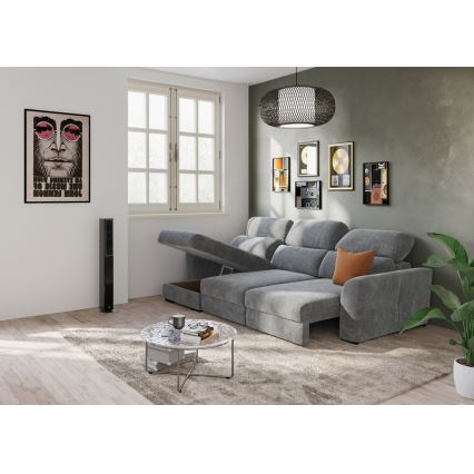 Canapé d'angle réversible convertible 3 places avec coffre de rangement TRENTO gris