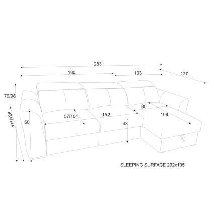 Canapé d'angle réversible convertible 3 places avec coffre de rangement TRENTO gris
