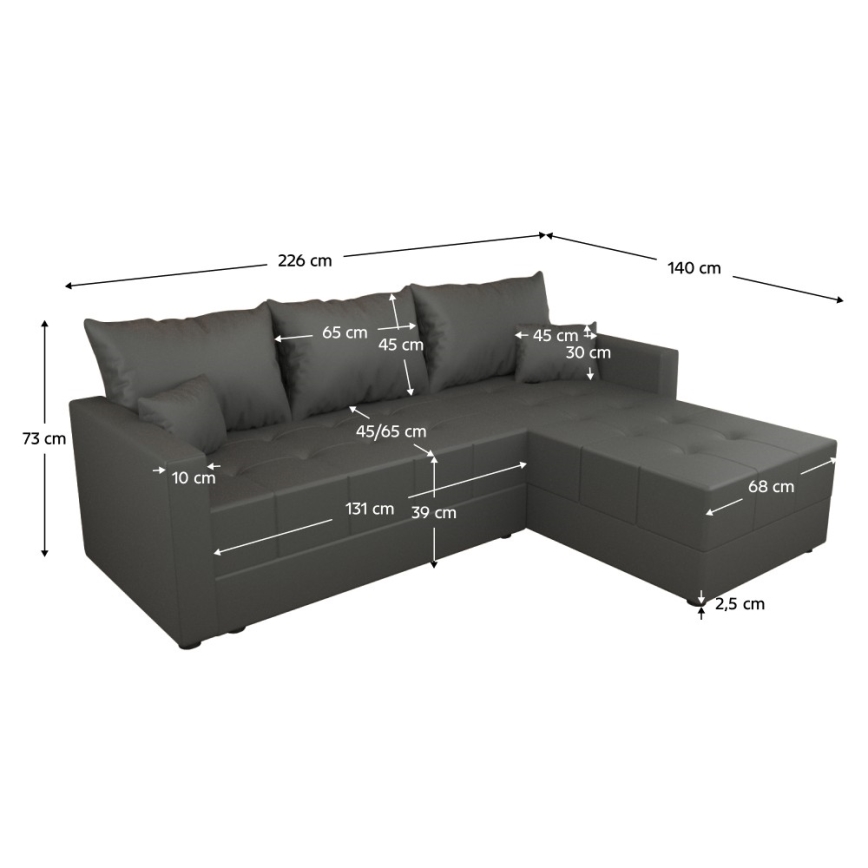 Canapé d'angle réversible convertible en L DUBLIN gris