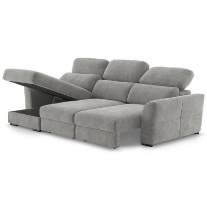 Canapé d'angle universel convertible 3 places avec rangement TRENTO gris clair