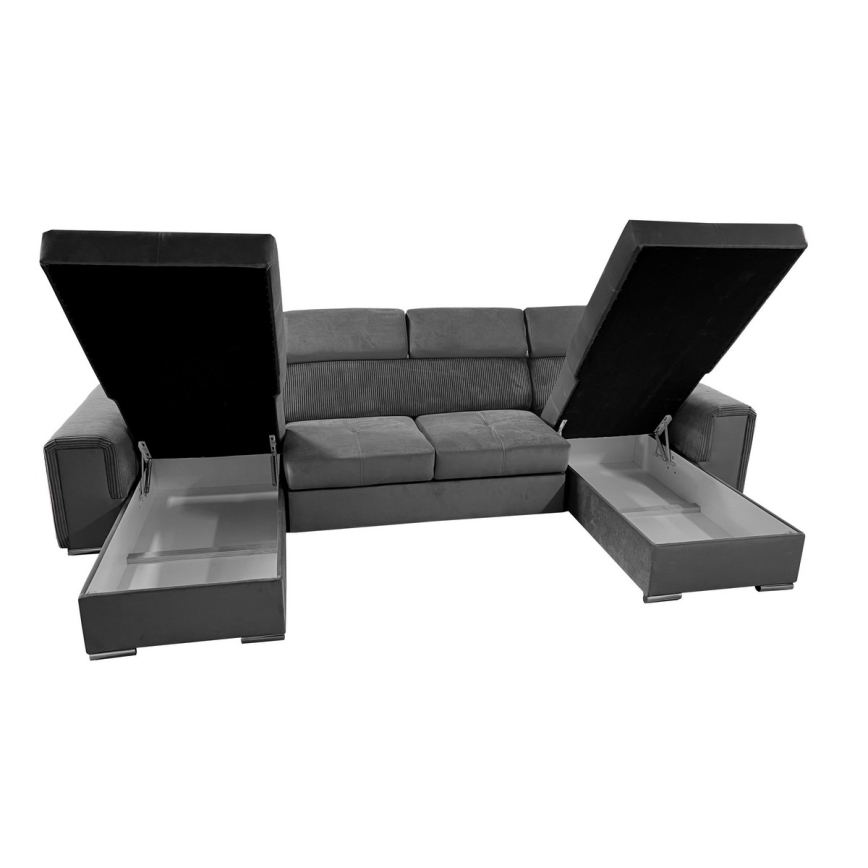 Canapé d'angle convertible en U avec rangement universel SALVADA gris foncé