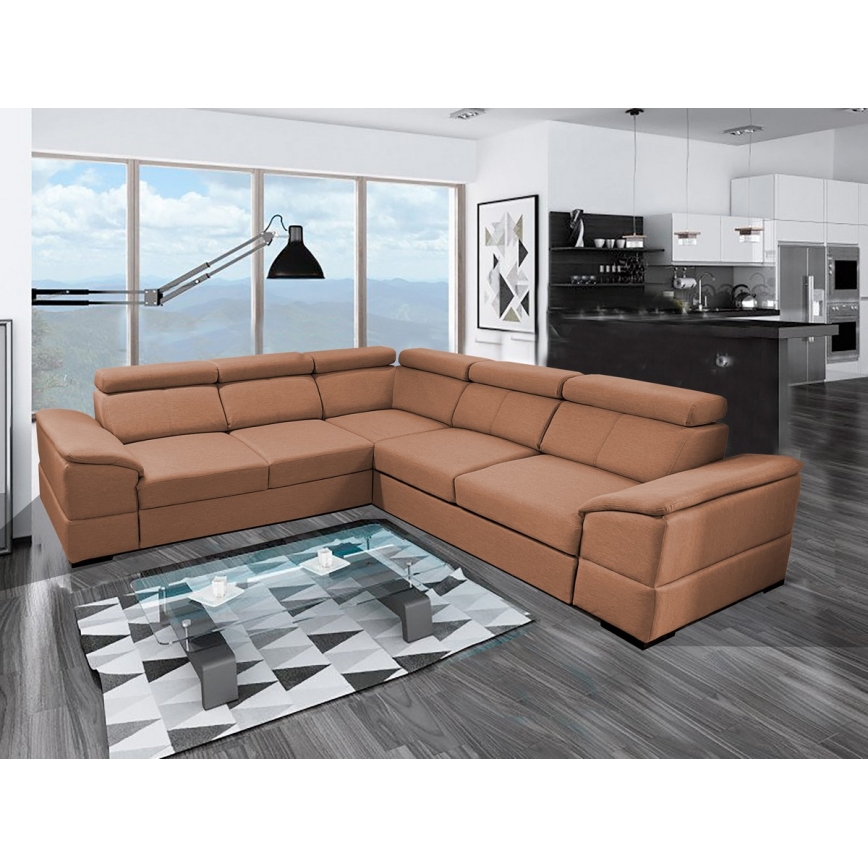 Canapé d'angle universel convertible avec rangement GRANADA marron