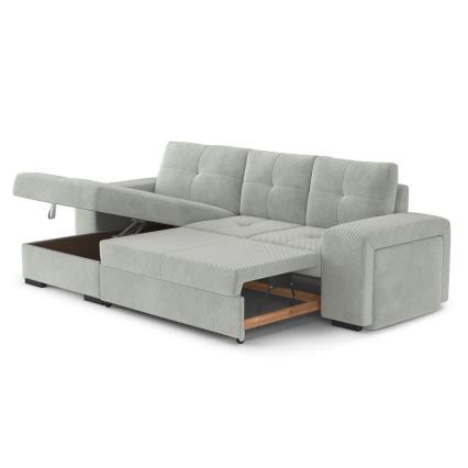 Canapé-lit PALERMO avec coffre de rangement et pouf, gris clair, version gauche