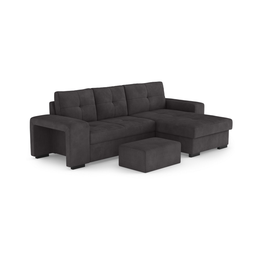 Canapé-lit PALERMO avec coffre de rangement et pouf, noir, version droite