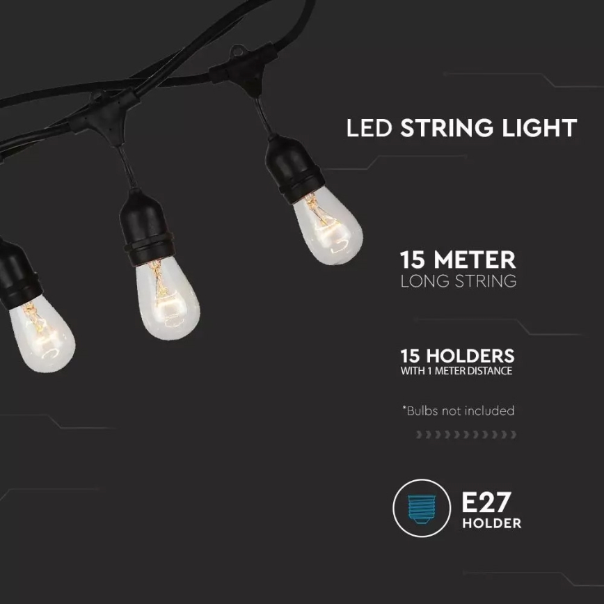 Catena da esterno STRING 15m 15xE27/25W/230V IP54