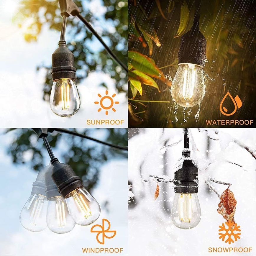 Catena decorativa da esterno LED 15xE27/1W/230V 15 m IP65 nero