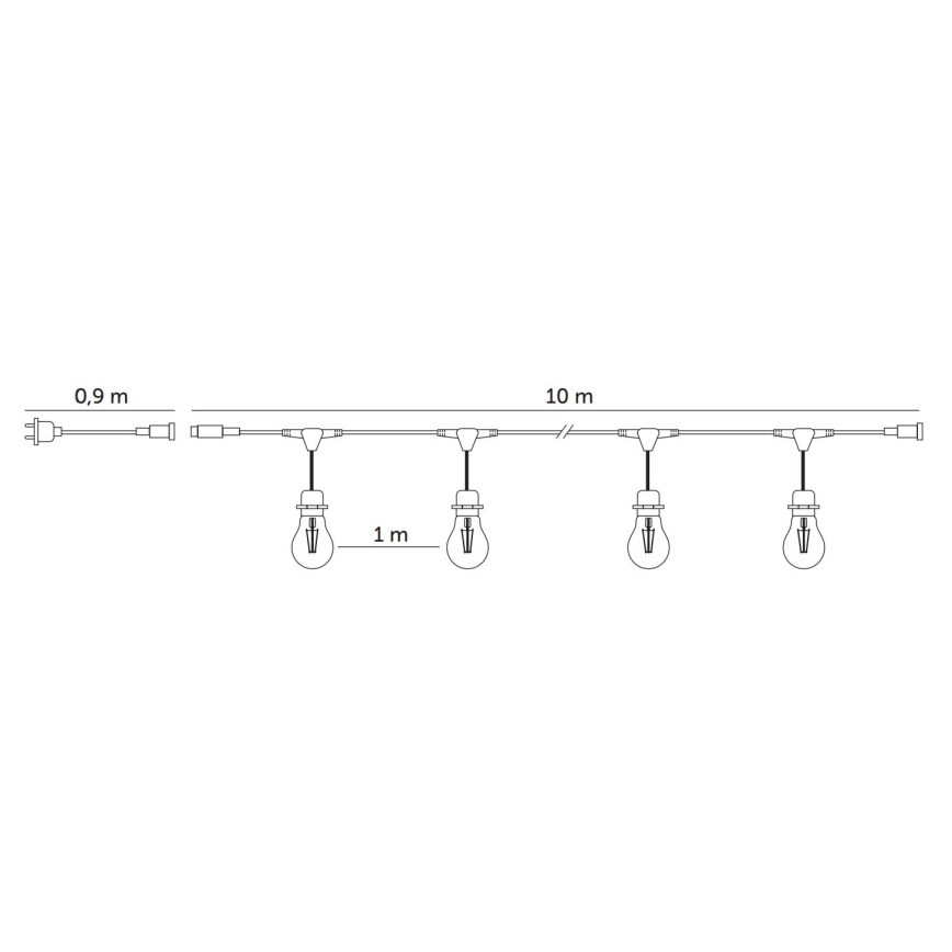 Catena decorativa da esterno LED BAJA ST64 10xE27/1W/230V 10,9m IP44 bianco caldo
