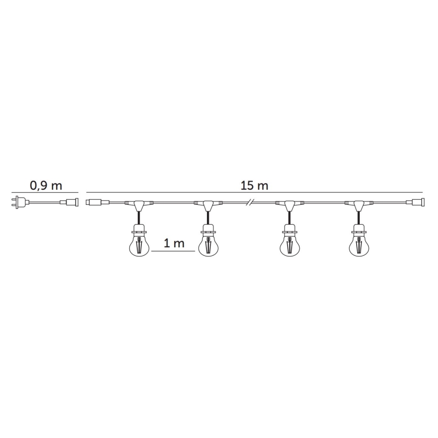 Catena decorativa da esterno LED BAJA ST64 15xE27/1W/230V 15,9m IP44 bianco caldo