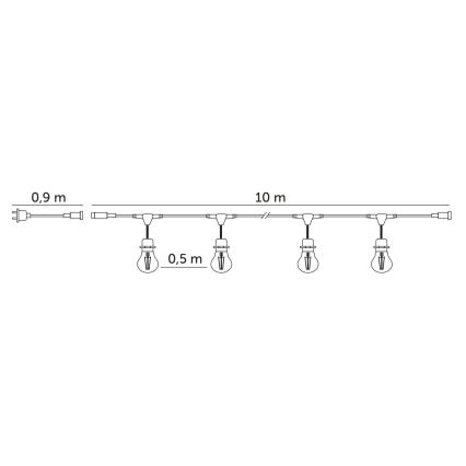 Catena decorativa da esterno LED BAJA ST64 20xE27/1W/230V 10,9m IP44 bianco caldo