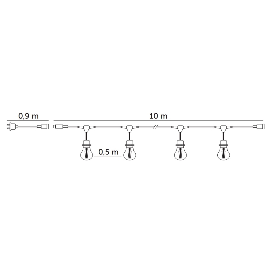 Catena decorativa da esterno LED BAJA ST64 20xE27/1W/230V 10,9m IP44 bianco caldo