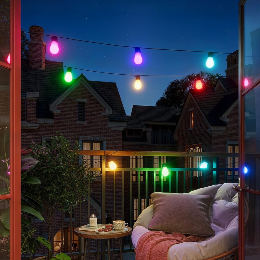 LED RGB dimmerabile solare catena luminosa decorativa 15 LED/18 funzioni USB 6 m IP44 nera + telecomando