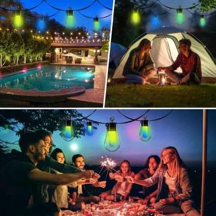LED RGB dimmerabile solare catena luminosa decorativa 15 LED/18 funzioni USB 6 m IP44 nera + telecomando