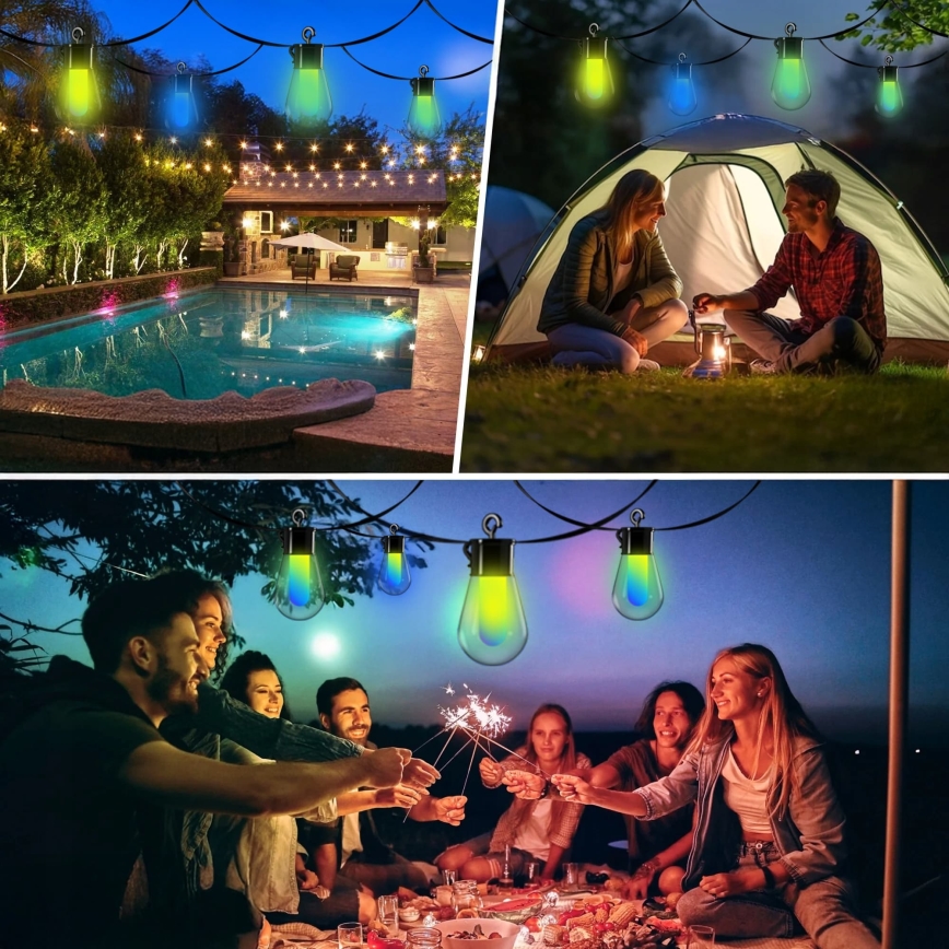 LED RGB dimmerabile solare catena luminosa decorativa 15 LED/18 funzioni USB 6 m IP44 nera + telecomando