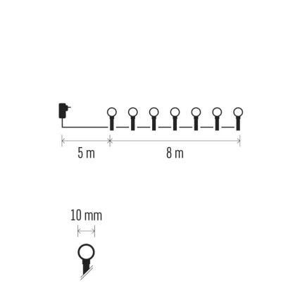 Catena di luci natalizie LED per esterni, 80 LED/8 funzioni, 13 m, bianco freddo, IP44