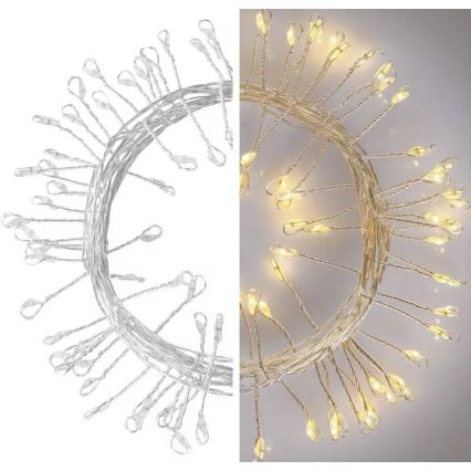 Catena LED 100 LED, alimentazione 3× AA, 2,7 m, bianco caldo