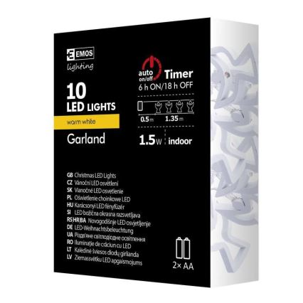 Catena LED CHAIN 10xLED/2xAA 1,85m bianco caldo