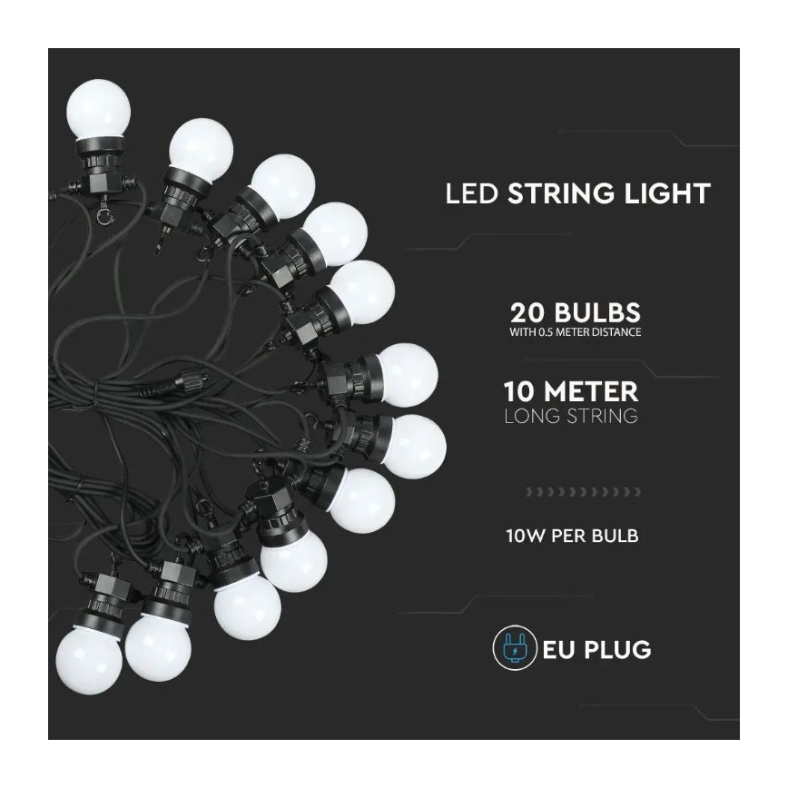 Catena LED da esterno STRING 10m 20xLED/0,5W/230V IP44 6000K