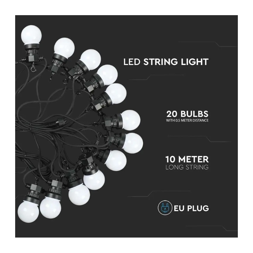 Catena LED da esterno STRING 10m 20xLED/0,5W/24/230V 3000K IP44